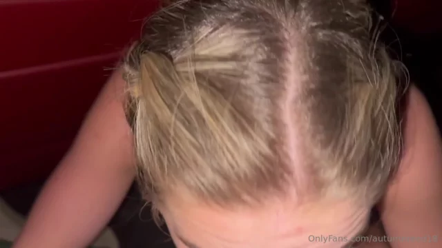 sexy blonde Autumren giving a blowjob outdoor