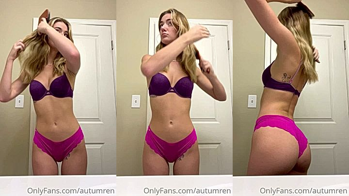 Autumren brushing her hair wearing sexy lingerie