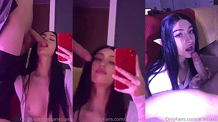 nude Ari Baby teasing a hard dick and giving a blowjob