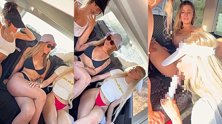 3 sexy models in lingerie Hitchhiking kissing and sucking tits and pussy in Ari Baby sextape