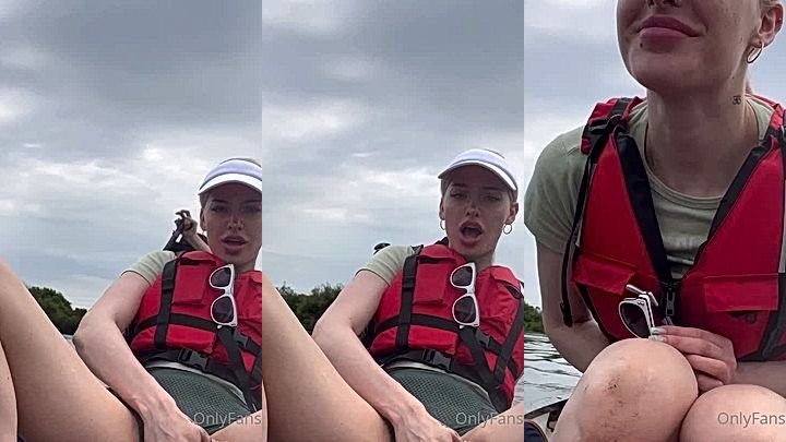 Ari Baby masturbating on a canoe outdoor