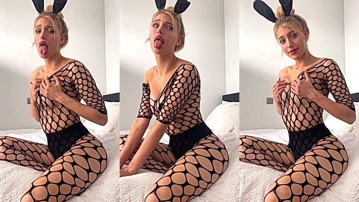 Ari Baby squeezing her small tits in her net dress
