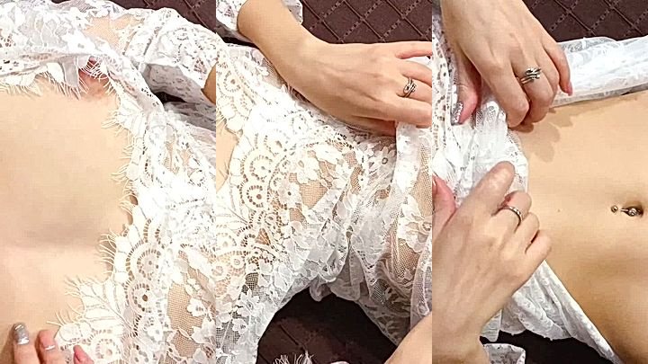 Irena Ortega slowly pulls down her lace dress to showoff her small tits