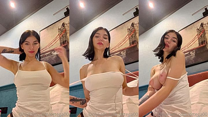 Irena Ortega pulls down her lingerie to show off her small tits