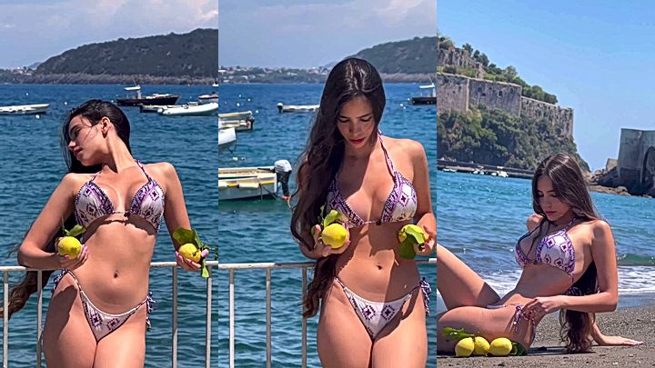 sexy Giulia Rosa in wearing a sexy lingerie at the beach