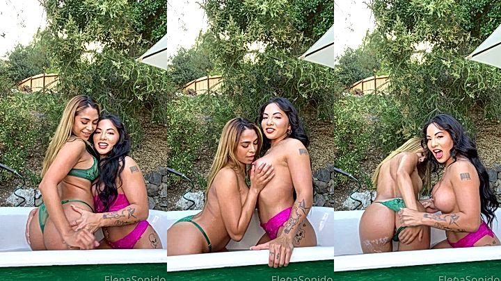 2 sexy models in lingerie kissing and sucking tits in Alex Elena leaked video
