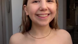 nude Judy Blooms jumping with her small tits shaking