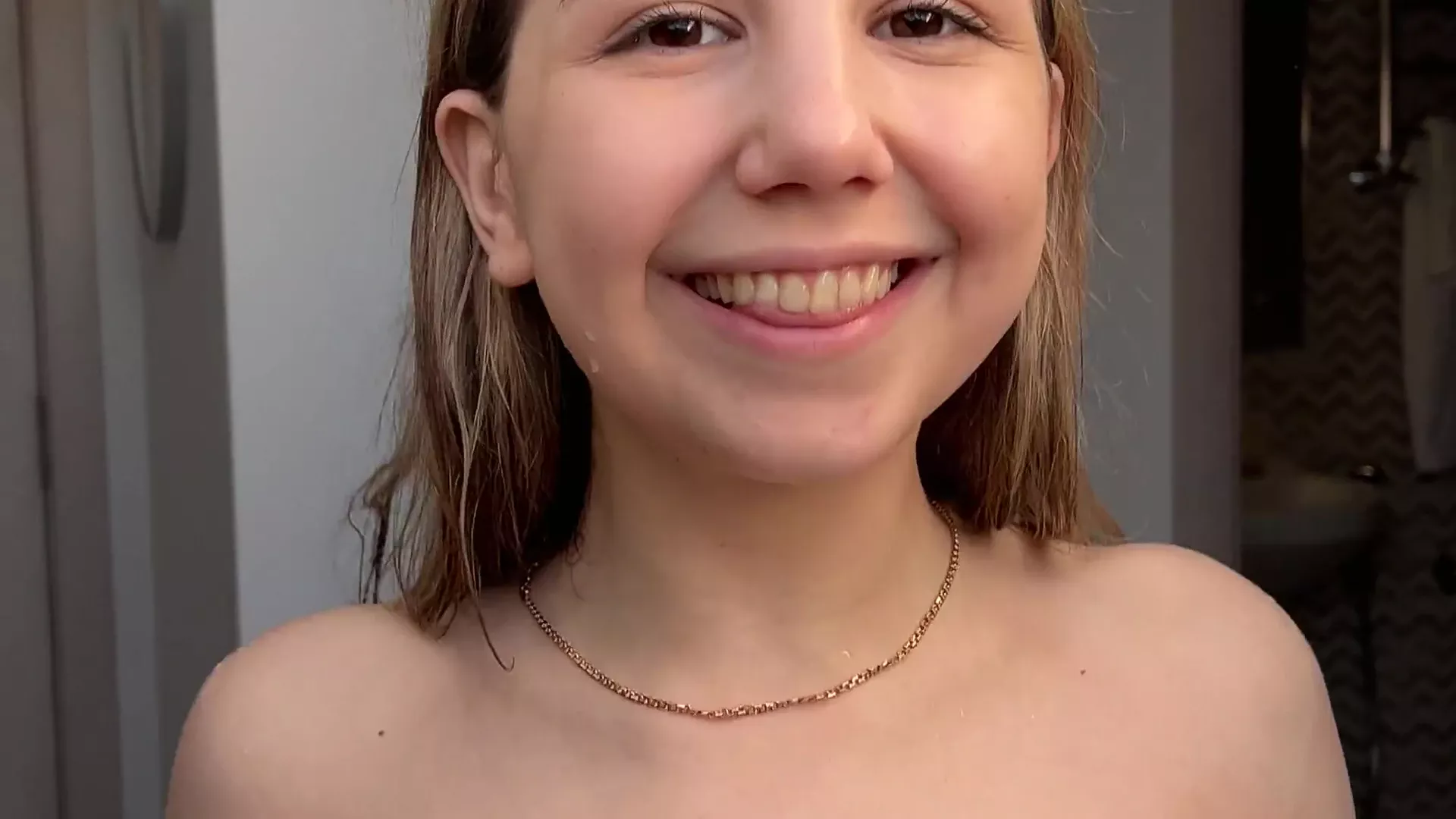 nude Judy Blooms jumping with her small tits shaking