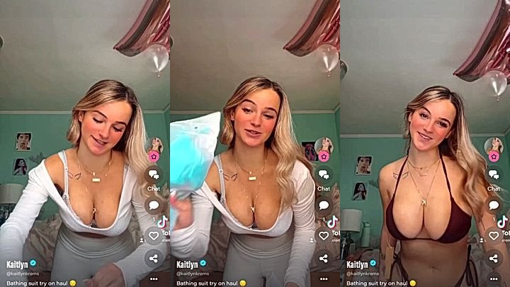 Kaitlyn Krems taliking to her fans and changing into sexy lingerie on camera
