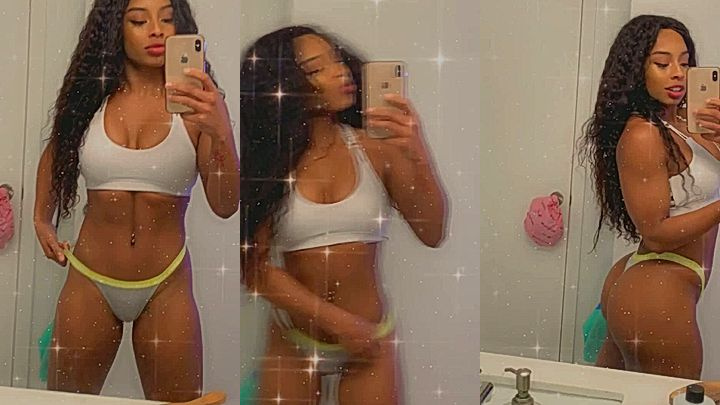 Qimmah Russo taking a selfie in a sexy lingerie