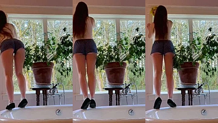 onlyfans Danni Meow cleaning window in a sexy bum short