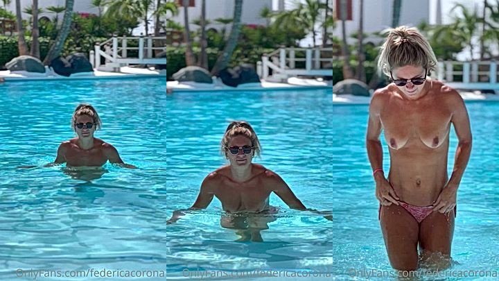 sexy federicacorona coming out of the pool with her small tits exposed