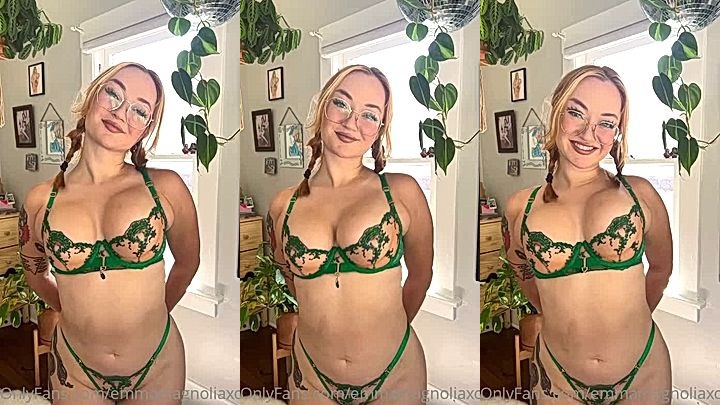 onlyfans Emma Magnolia in a sexy green lingerie shaking her tits on camera