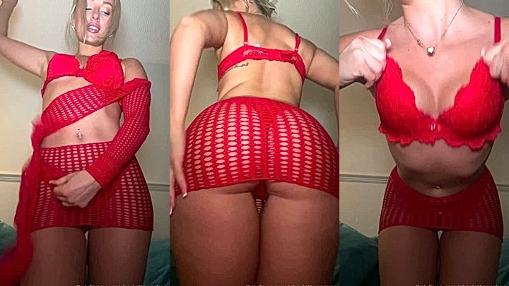 Charlotte Parkes stripping her sexy red cloth on camera squeezing her tits
