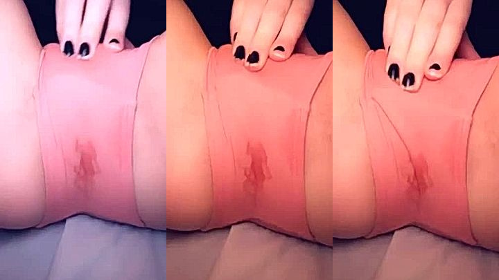 Strawbeariemilkk rubbing her wet pussy with her panties on