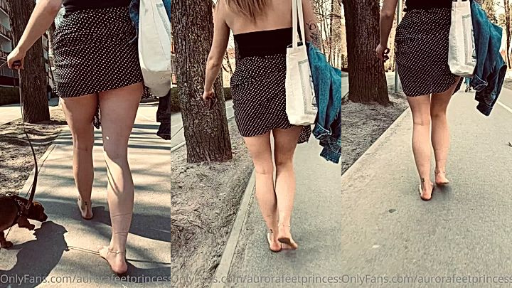aventurinex walking her dog outdoor and lifting her cloth up showing off her ass