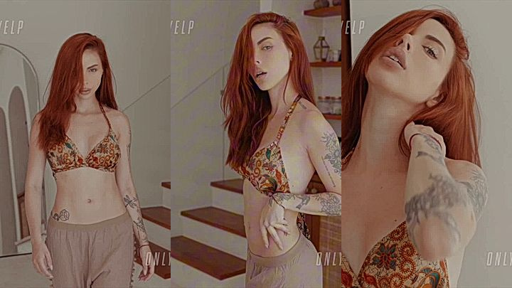 sexy Amanda Welp walking wearing  a sexy bra and showing off her slim body