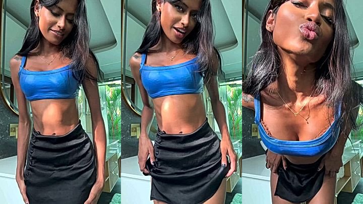 Anna Celeste strips her bra to remain only panties and how off her small tits