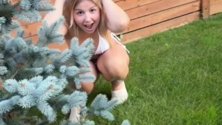 Judy Blooms running and playing outdoor in a sexy lingerie