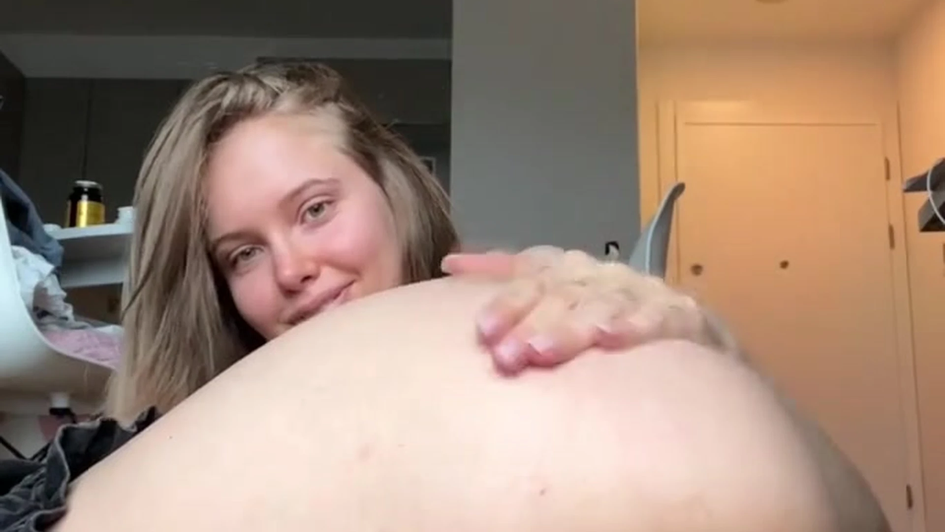 Baby Riley spreading her ass and pussy on camera